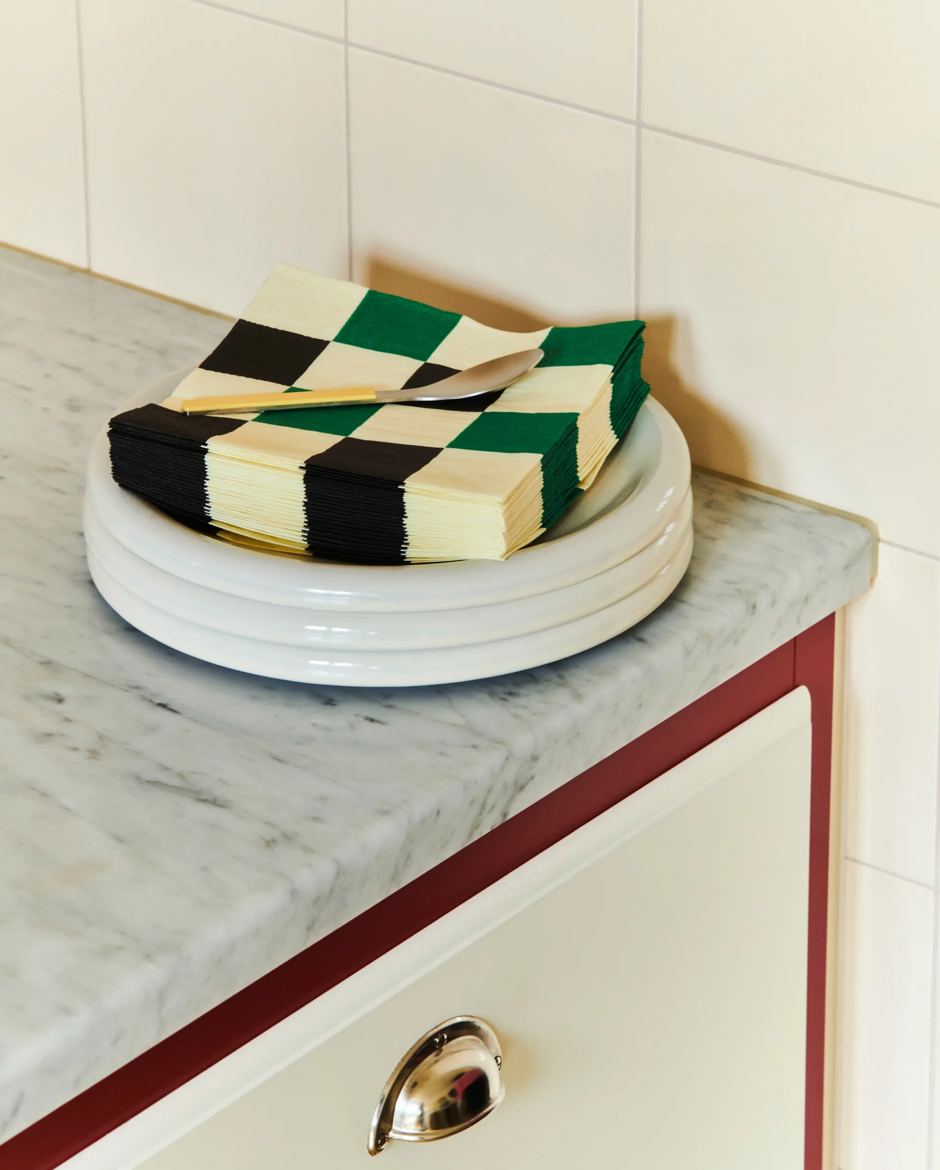 Servilleta Pattern Lunch Check 33x33 cm, set de 20, Off white-green-black M HAY