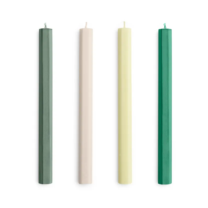 Set de velas Hexagon Candle mix, 4-pack - Greens-whites - HAY