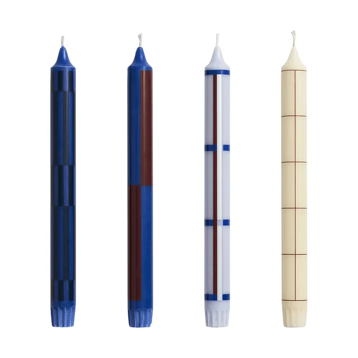 Set de velas Pattern mix, 4-pack - Blue-silver - HAY