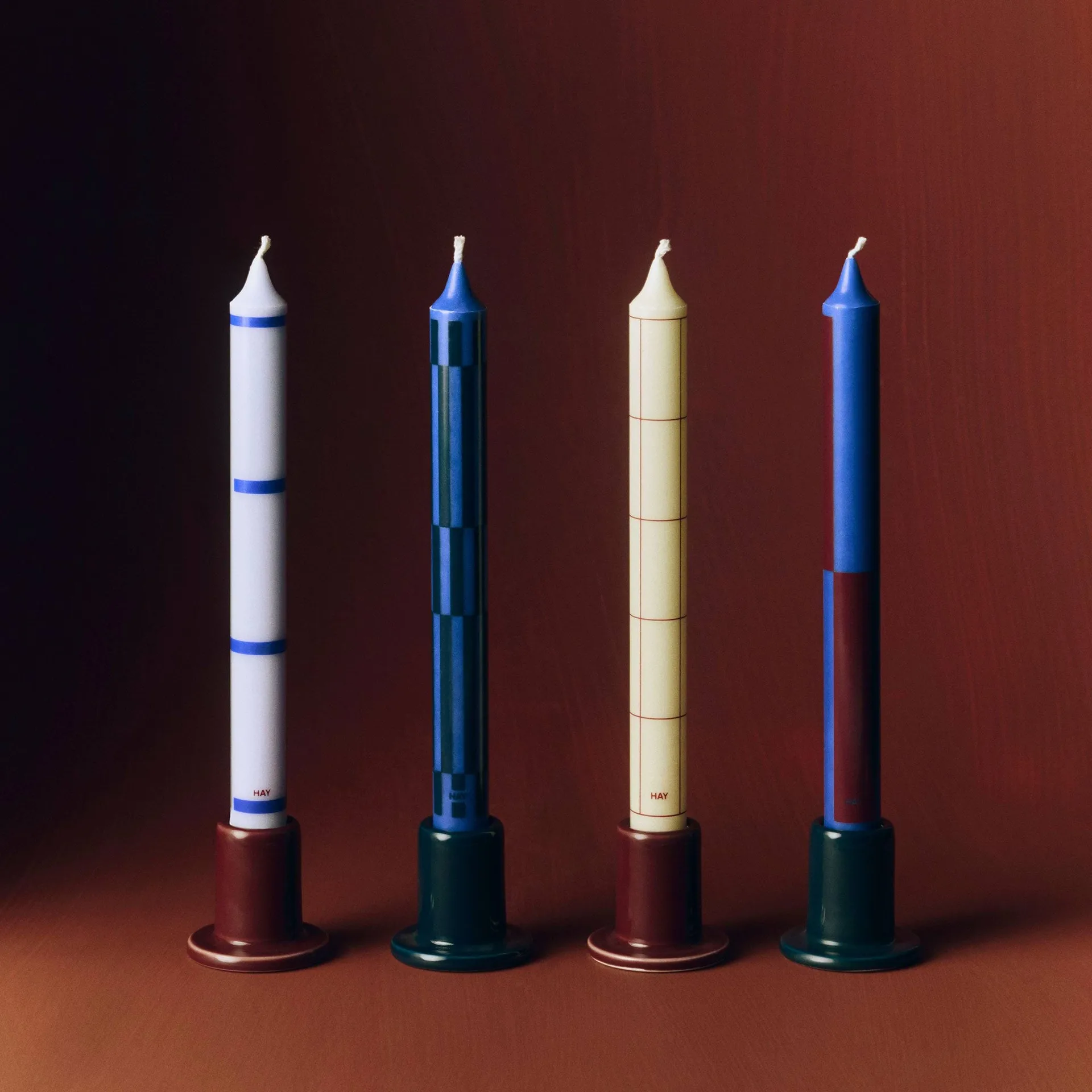 Set de velas Pattern mix, 4-pack, Blue-silver HAY