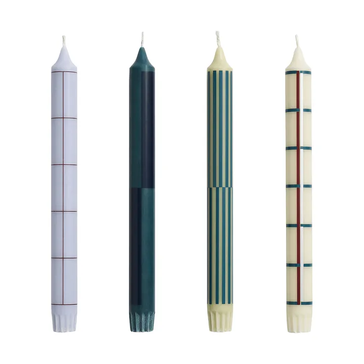 Set de velas Pattern mix, 4-pack - Green-silver - HAY