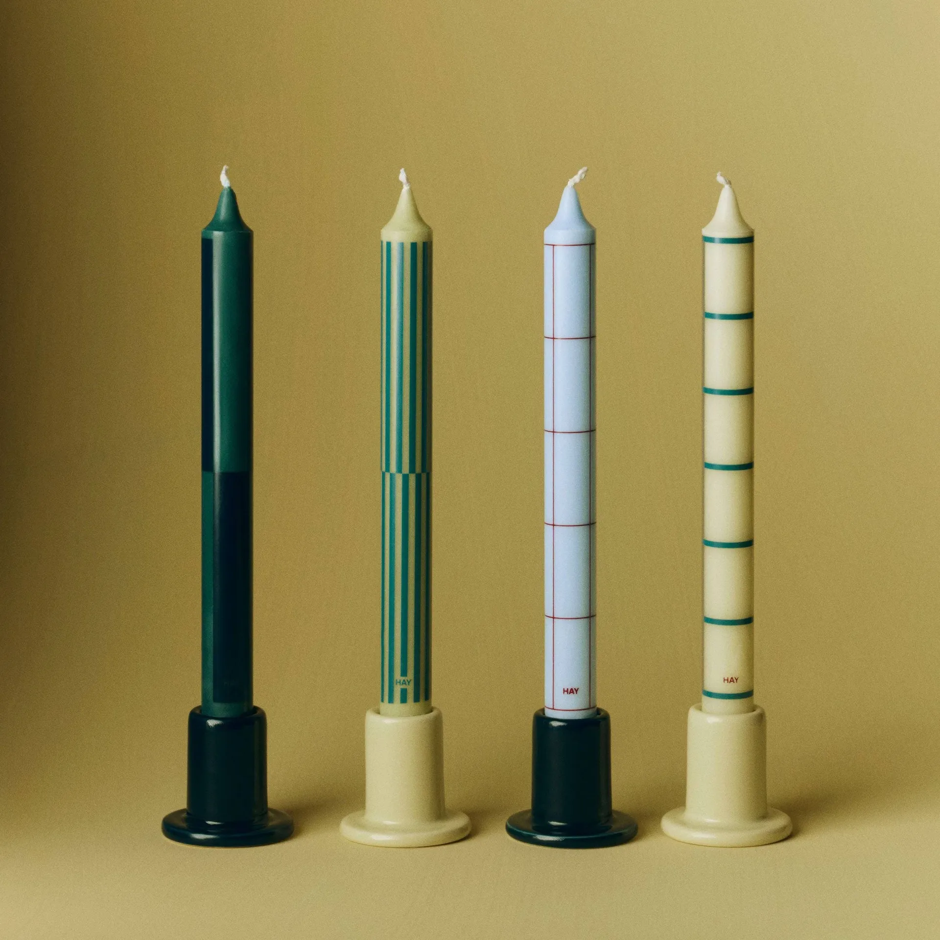 Set de velas Pattern mix, 4-pack, Green-silver HAY