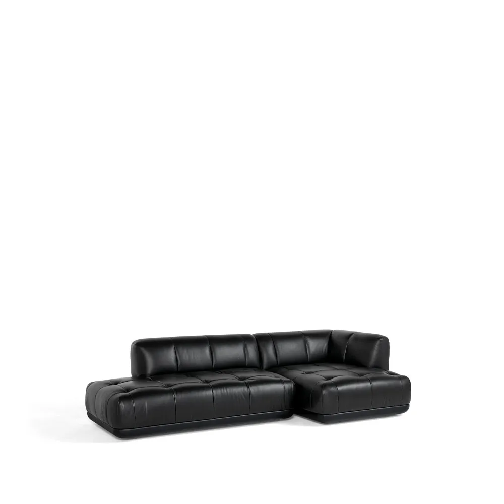 Sofá modular Quilton combinación 21 con chaise longue derecha, piel Sense black HAY