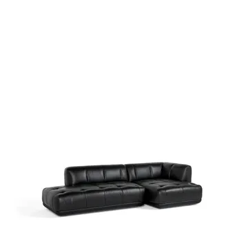 Sofá modular Quilton combinación 21 con chaise longue derecha - piel Sense black - HAY