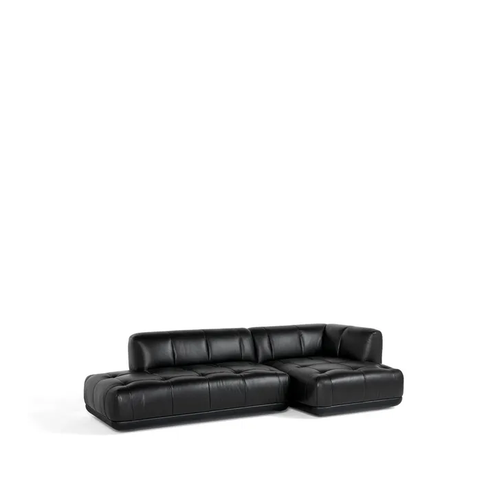 Sofá modular Quilton combinación 21 con chaise longue derecha - piel Sense black - HAY