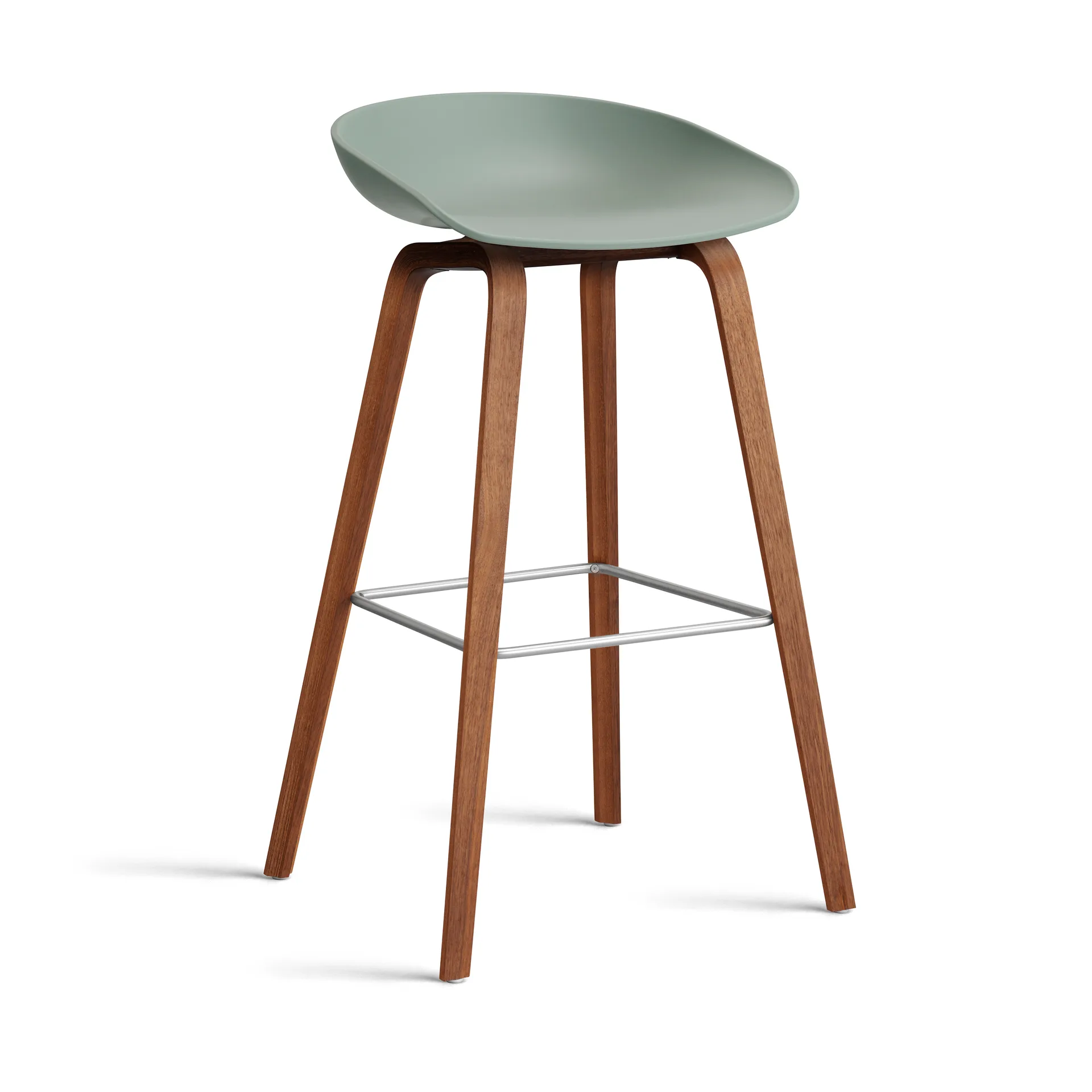 Taburete alto About a Stool 32 con base de nogal 2.0, Verde otoñal-soporte de acero inoxidable HAY