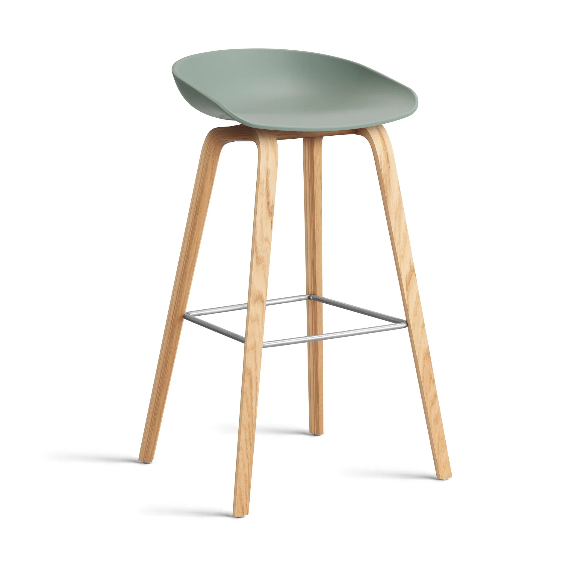 Taburete alto About a Stool 32 con base de roble lacado 2.0, Fall green-soporte de acero inoxidable HAY