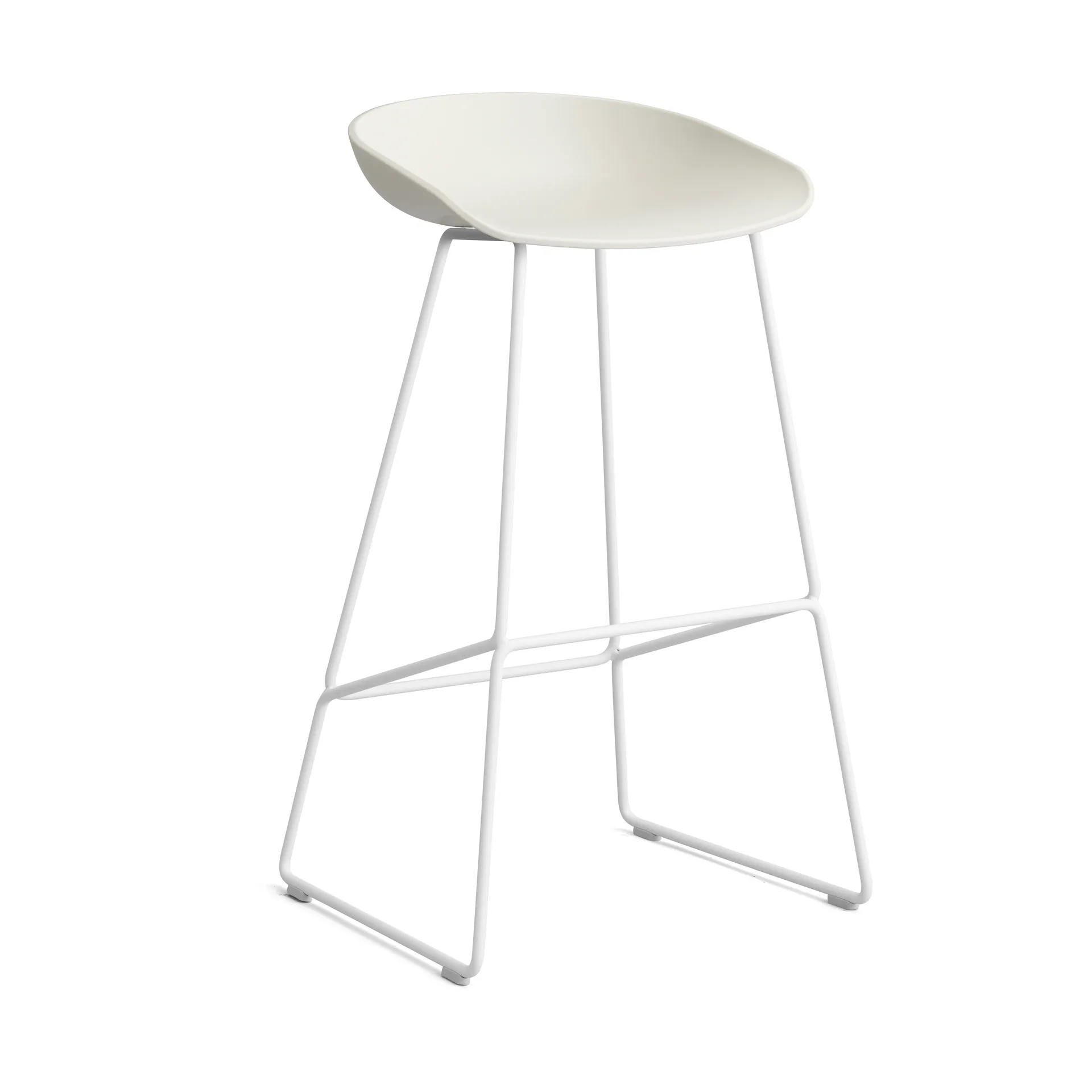 Taburete alto About a Stool 38, 2.0, Crema melange-estructura de acero blanco HAY