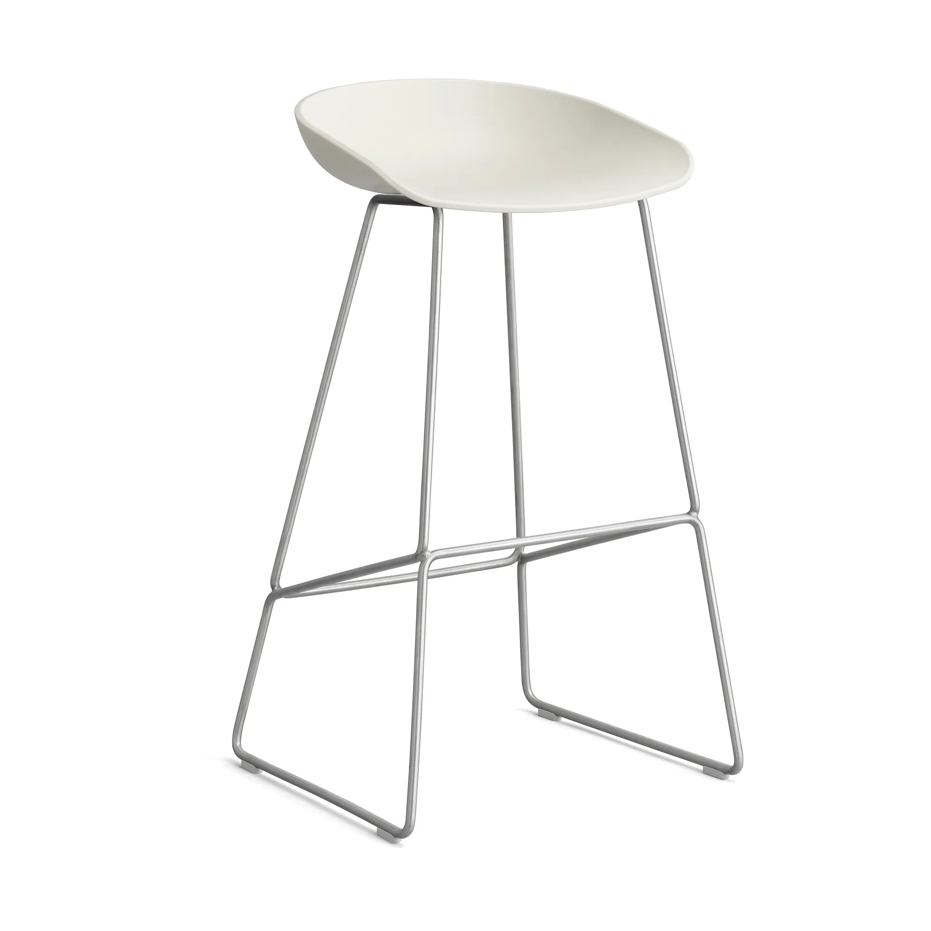 Taburete alto About a Stool 38, 2.0, Crema melange-estructura de acero inoxidable HAY