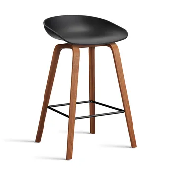 Taburete bajo About a Stool 32 con base de nogal 2.0 - Negro-soporte de acero inoxidable negro - HAY