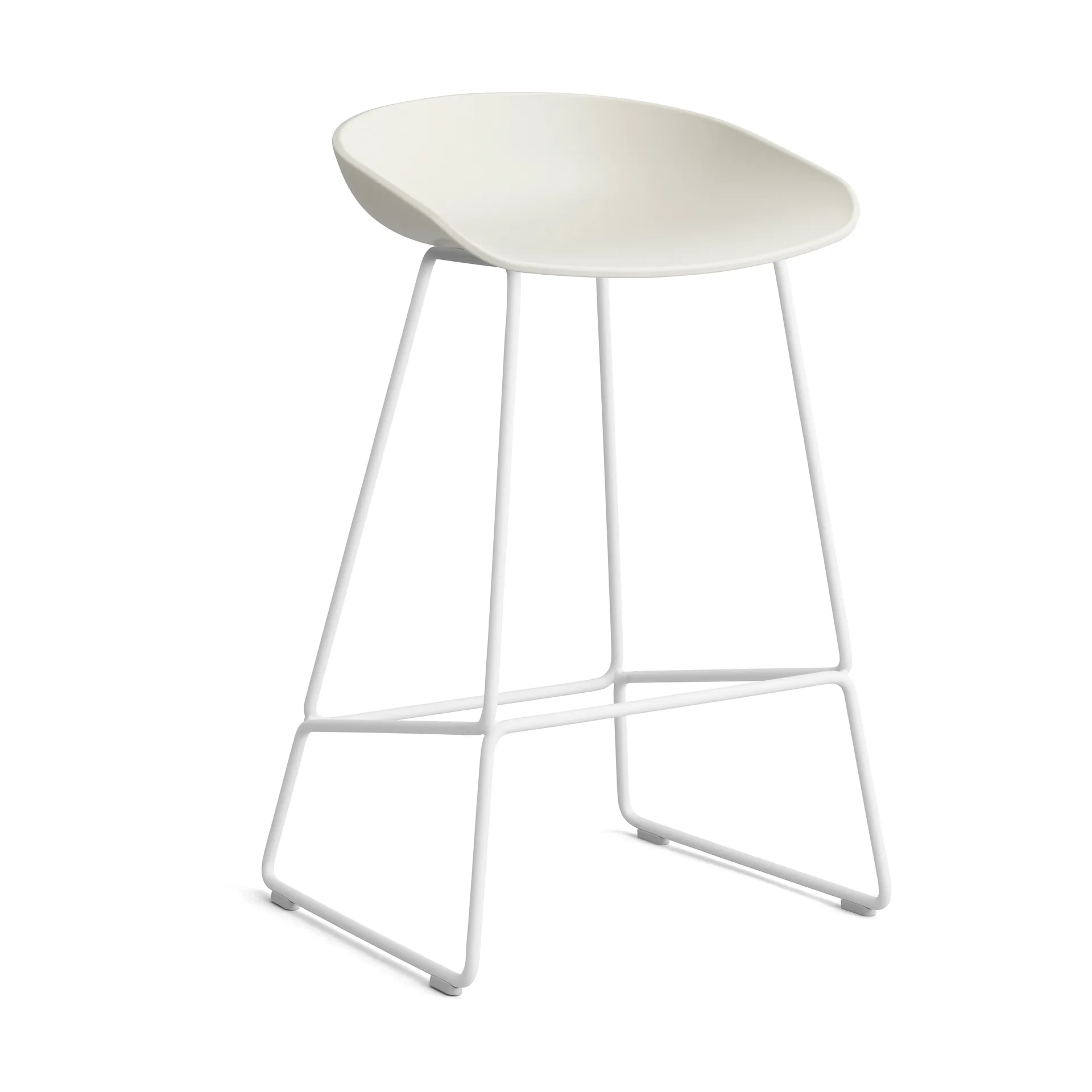 Taburete bajo About a Stool 38, 2.0, Crema melange-estructura de acero blanco HAY