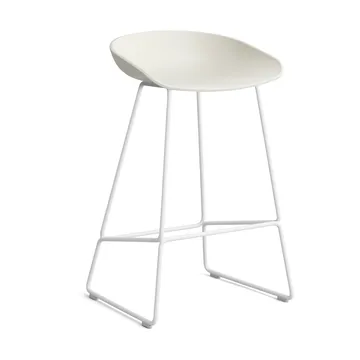 Taburete bajo About a Stool 38, 2.0 - Crema melange-estructura de acero blanco - HAY