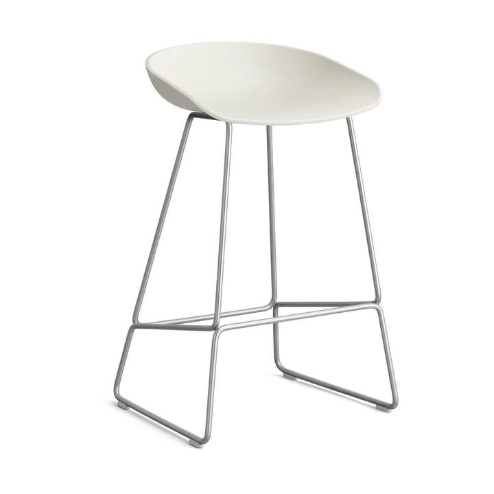 Taburete bajo About a Stool 38, 2.0 - Crema melange-estructura de acero inoxidable - HAY