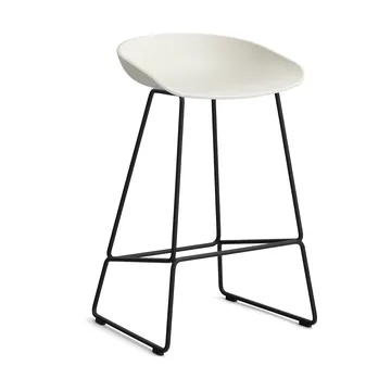 Taburete bajo About a Stool 38, 2.0 - Crema melange-estructura de acero negro - HAY