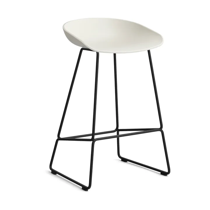 Taburete bajo About a Stool 38, 2.0 - Crema melange-estructura de acero negro - HAY