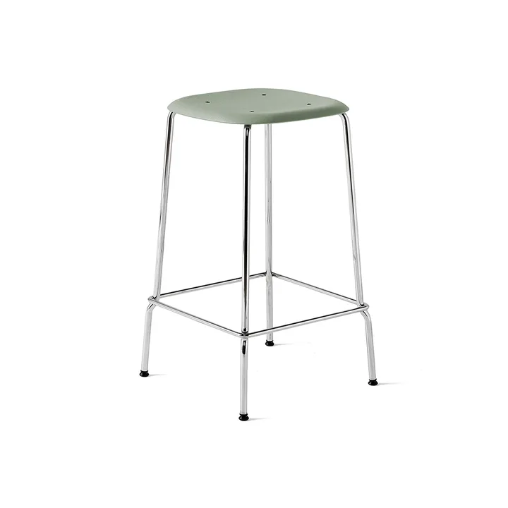 Taburete bajo Soft Edge 30 - verde empolvado, estructura cromada - HAY