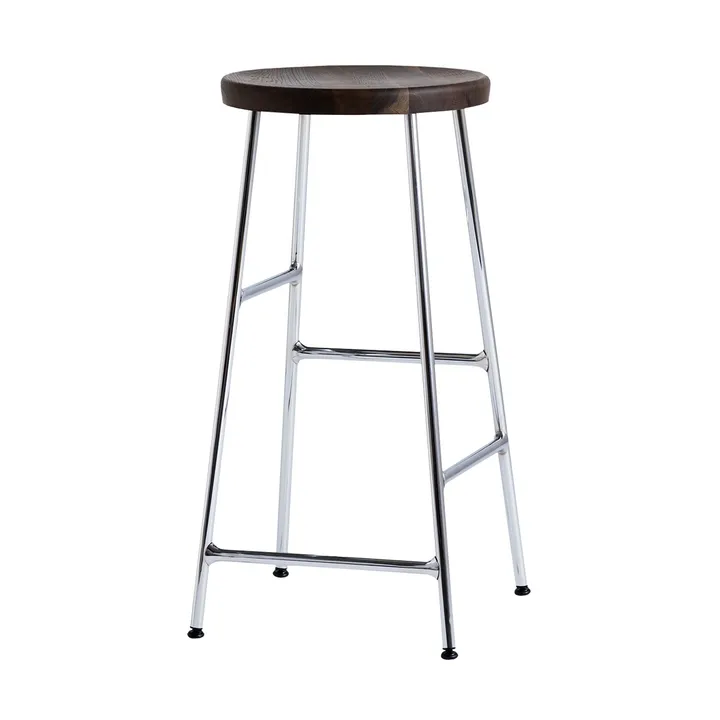 Taburete de bar redondo Cornet 65 cm - Smoked oiled oak-chrome - HAY