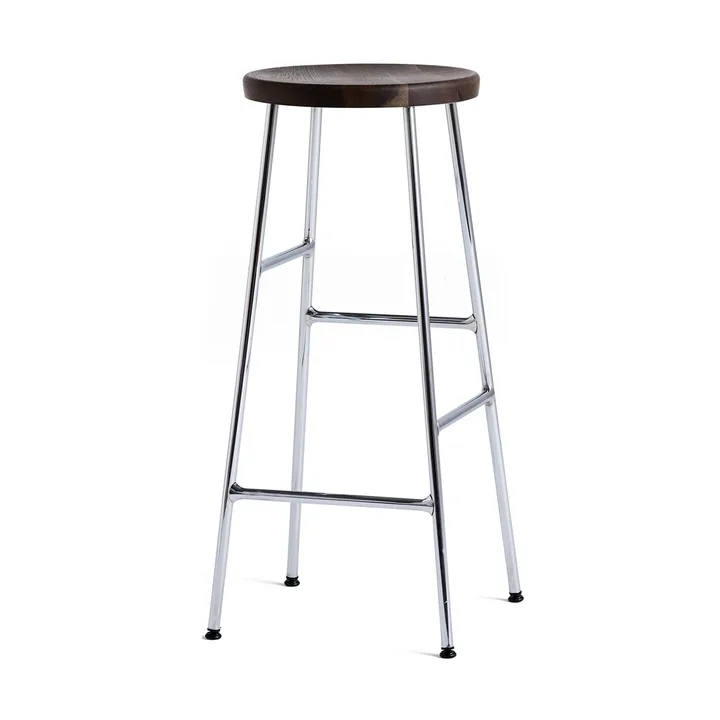 Taburete de bar redondo Cornet 75 cm - Smoked oiled oak-chrome - HAY
