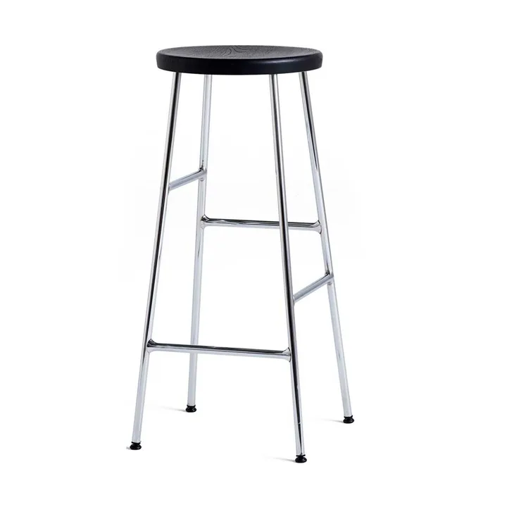 Taburete de bar redondo Cornet 75 cm - Soft black oak-chrome - HAY