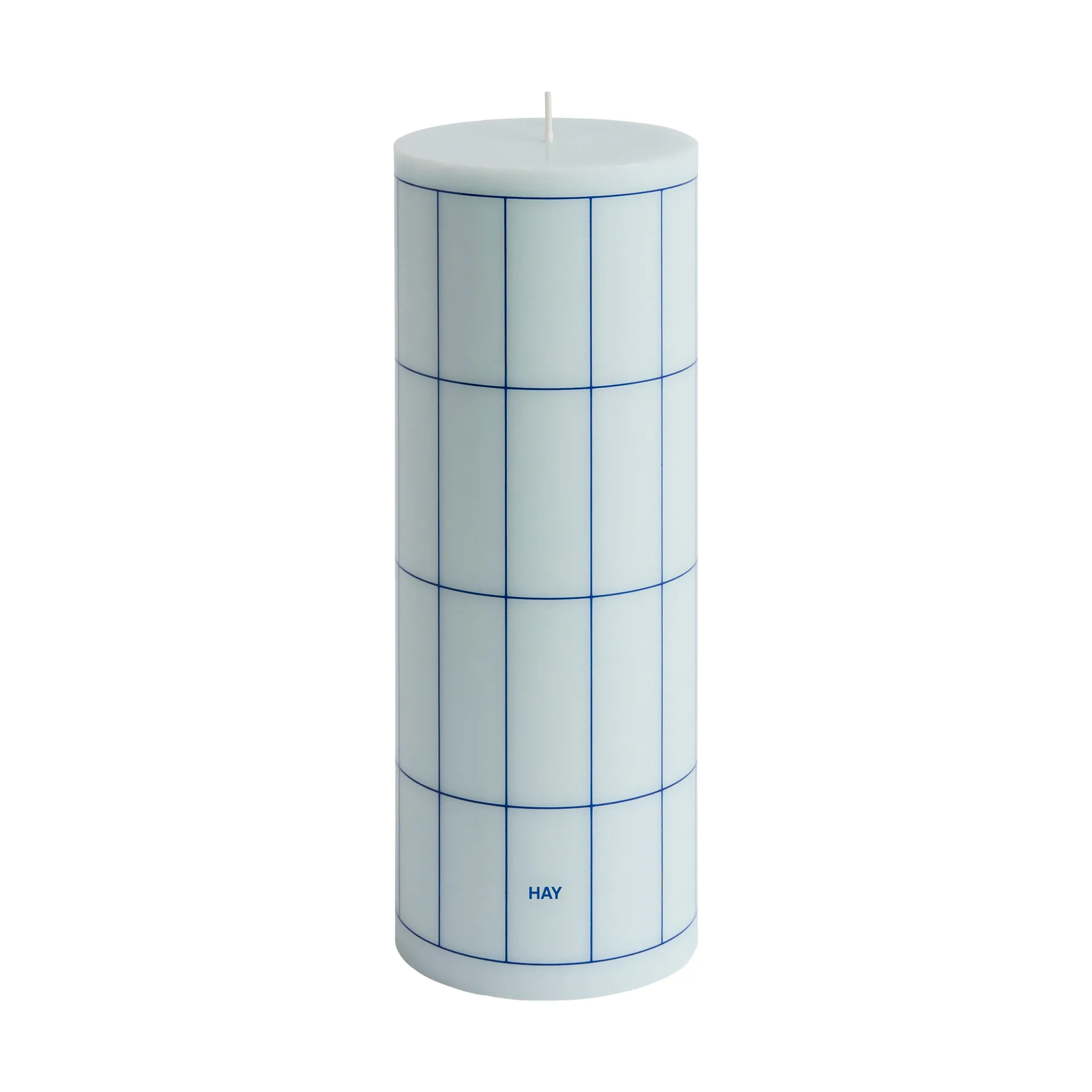 Vela gruesa Column Candle large 25 cm, Light blue-blue grid check HAY