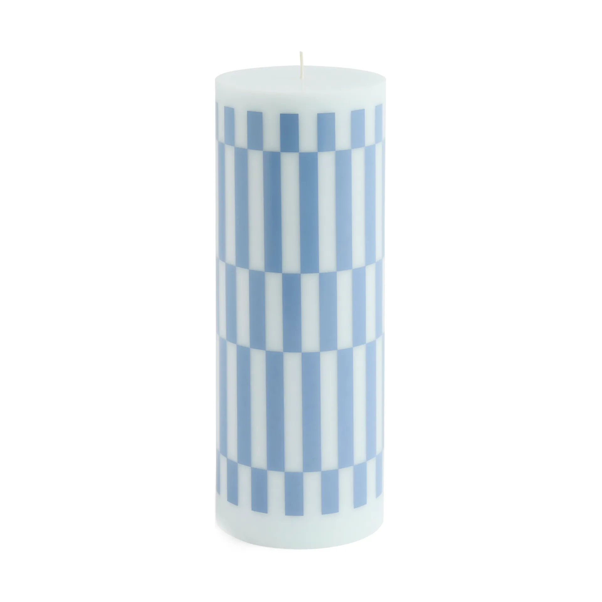Vela gruesa Column Candle large 25 cm, Light blue-dusty blue check HAY