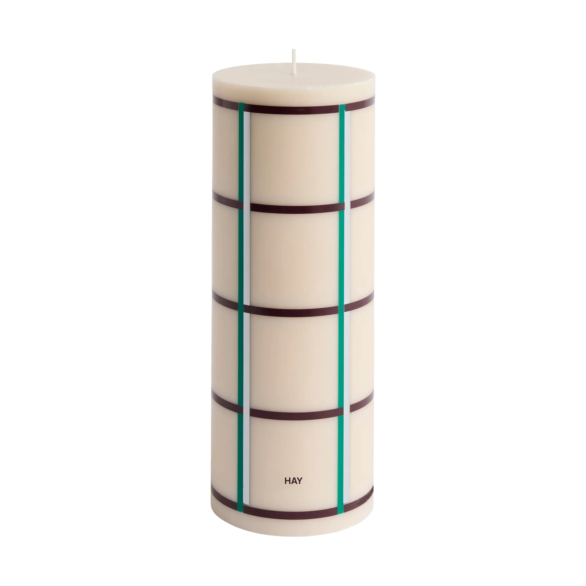 Vela gruesa Column Candle large 25 cm, Off white-green bordeaux-silver HAY