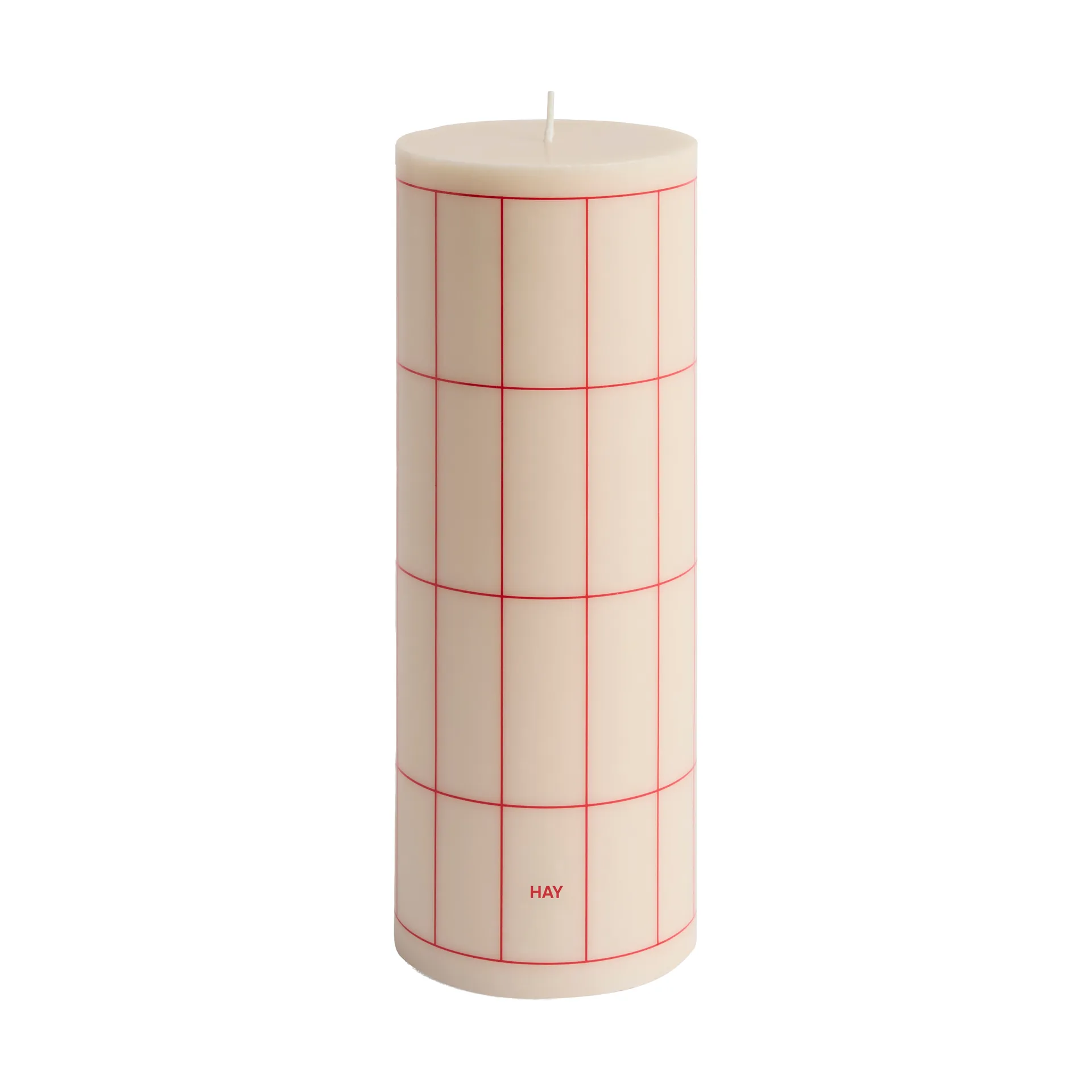 Vela gruesa Column Candle large 25 cm, Off white-red grid check HAY