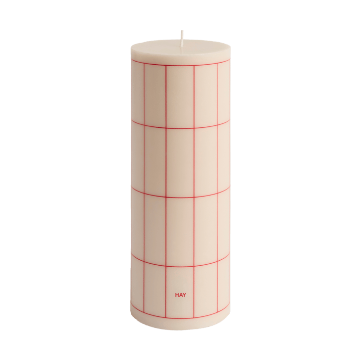 Vela gruesa Column Candle large 25 cm - Off white-red grid check - HAY