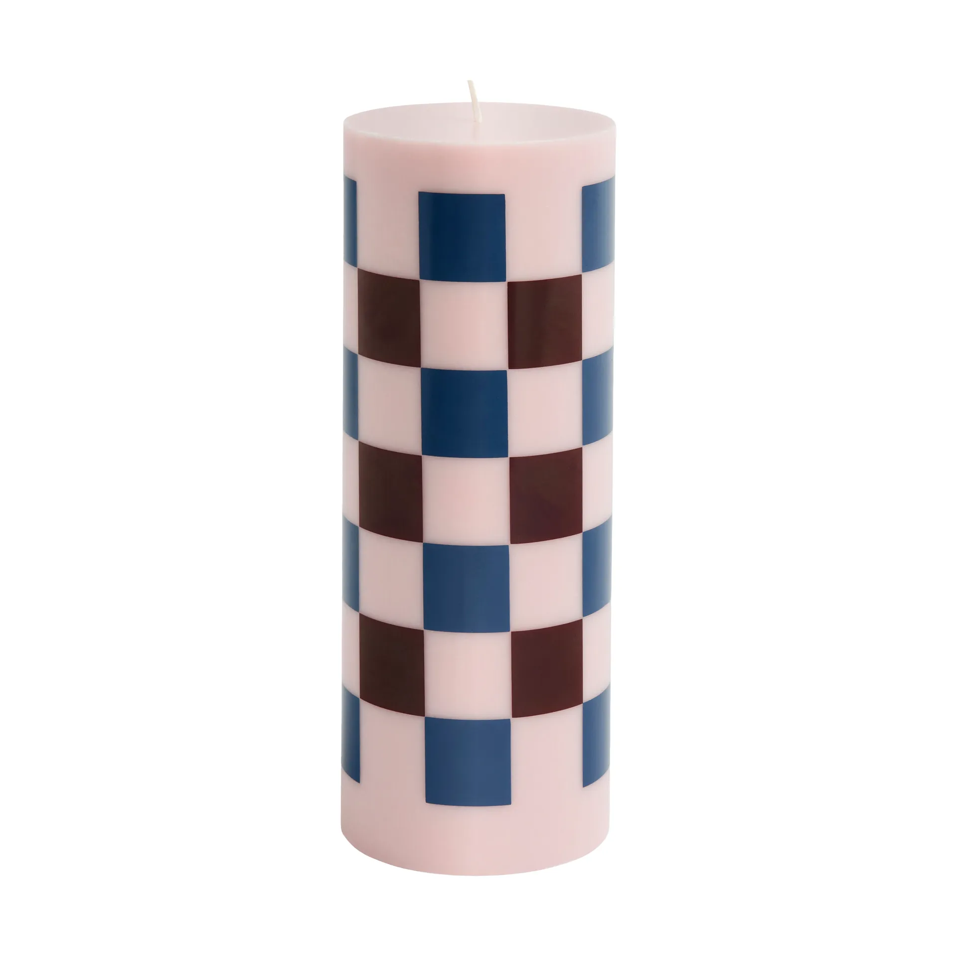 Vela gruesa Column Candle large 25 cm, Pink-bordeaux-dark blue check HAY