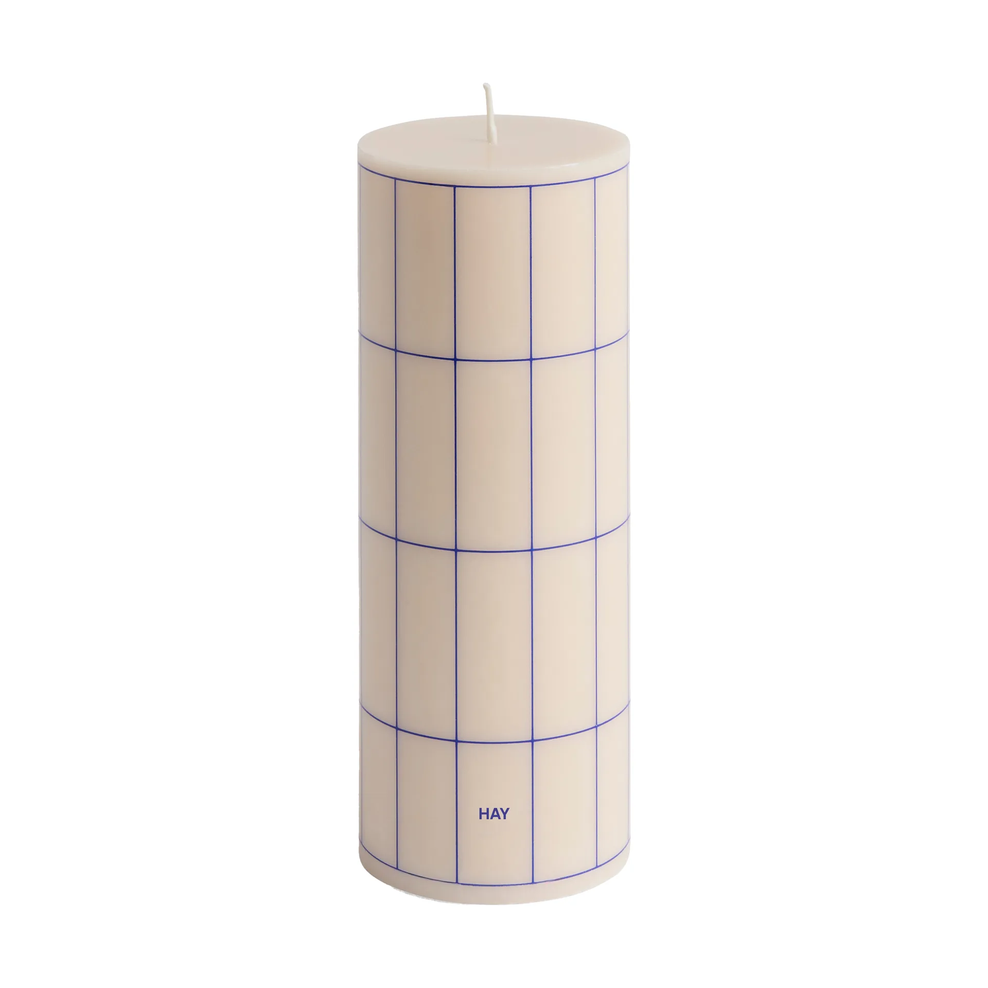 Vela gruesa Column Candle medium 20 cm, Off white-blue grid check HAY