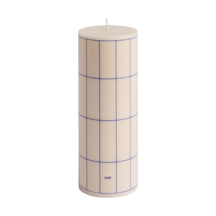Vela gruesa Column Candle medium 20 cm - Off white-blue grid check - HAY