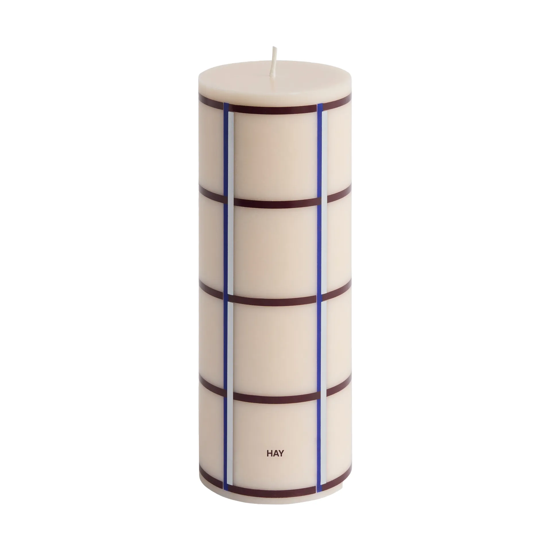 Vela gruesa Column Candle medium 20 cm, Off white-bordeaux-blue-silver HAY