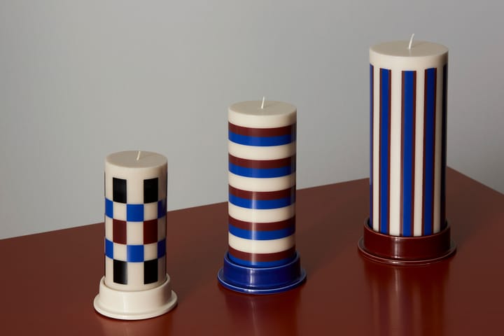 Vela gruesa Column Candle medium 20 cm, Off white-brown-blue HAY