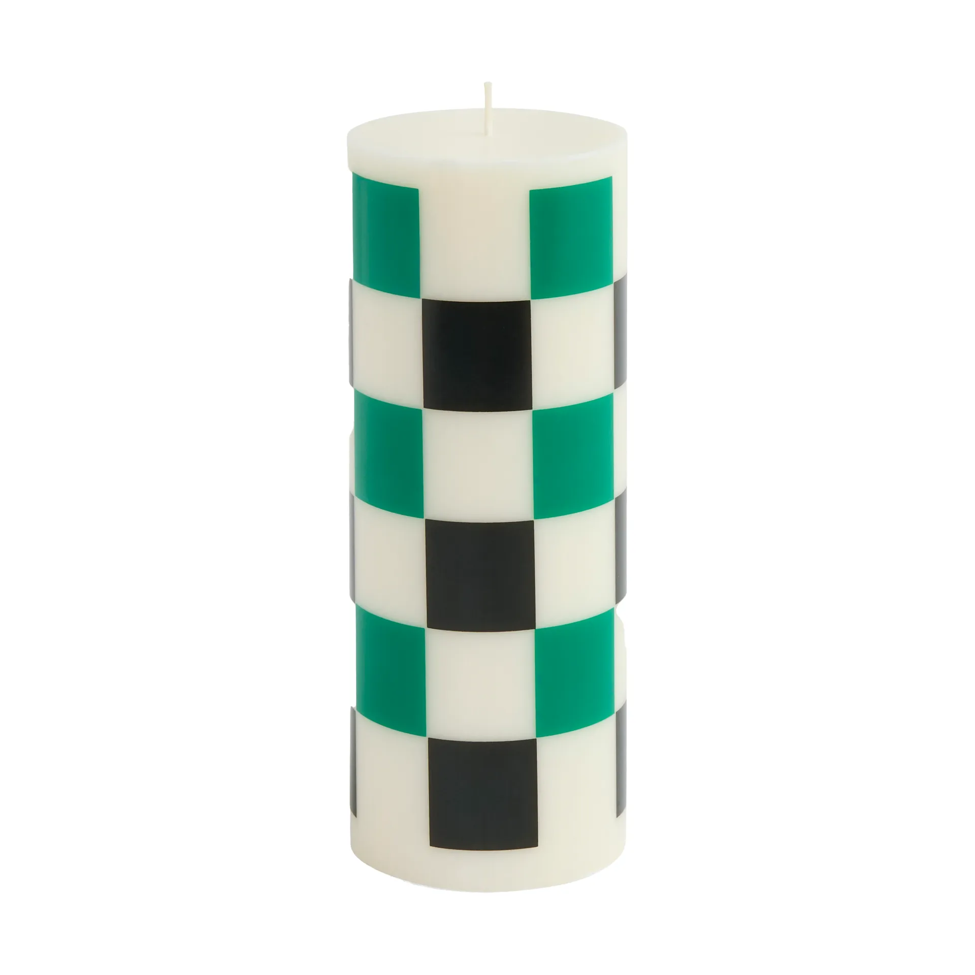 Vela gruesa Column Candle medium 20 cm, Off white-green-black check HAY