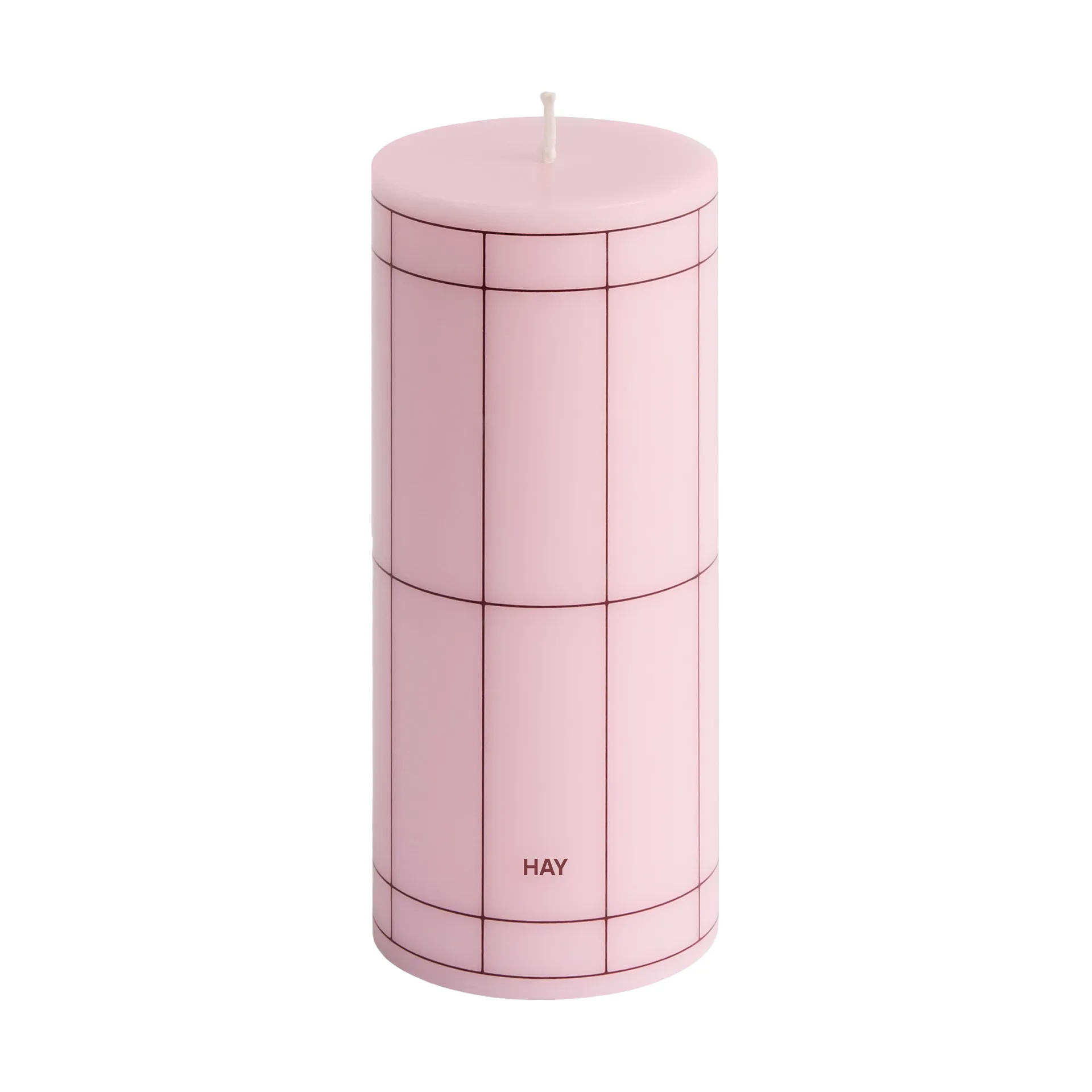 Vela gruesa Column Candle small 15 cm, Light pink-bordeaux grid HAY
