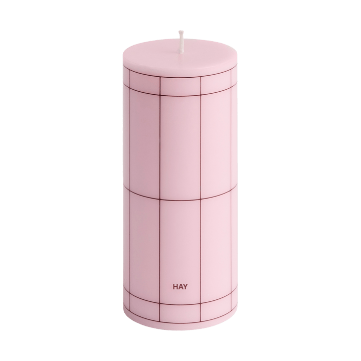 Vela gruesa Column Candle small 15 cm - Light pink-bordeaux grid - HAY