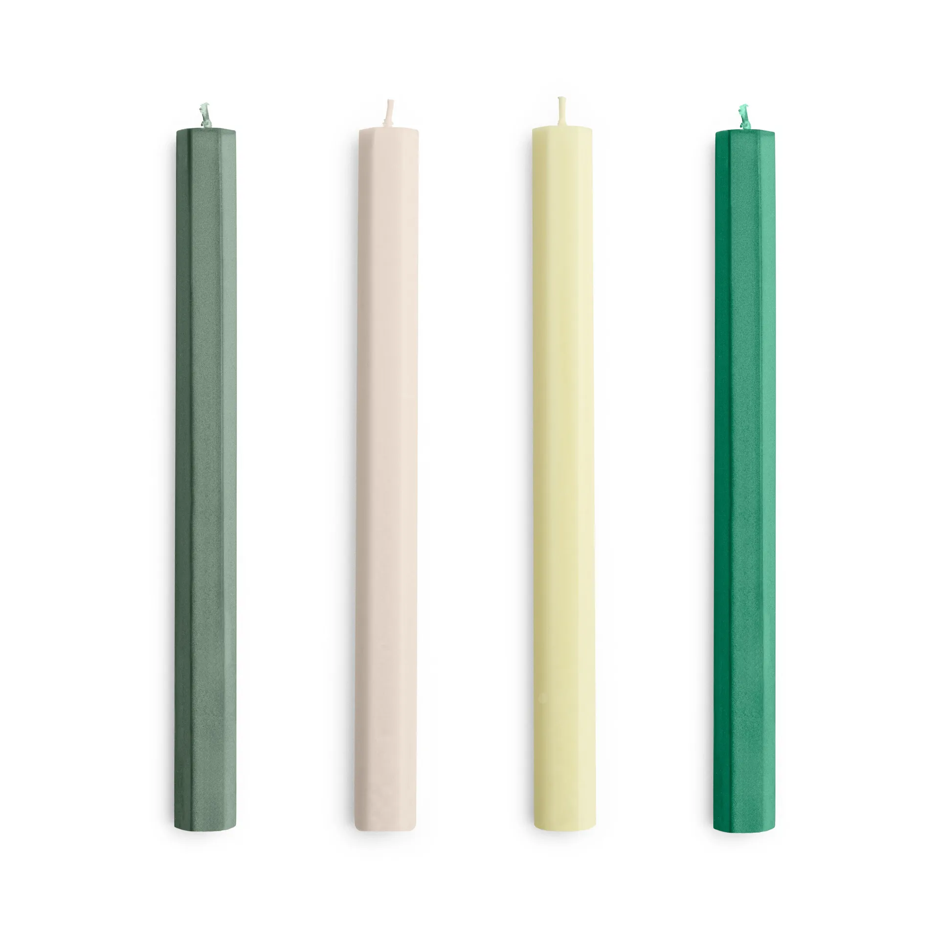 Vela Hexagon Candle mix 4-pack, Greens-whites HAY