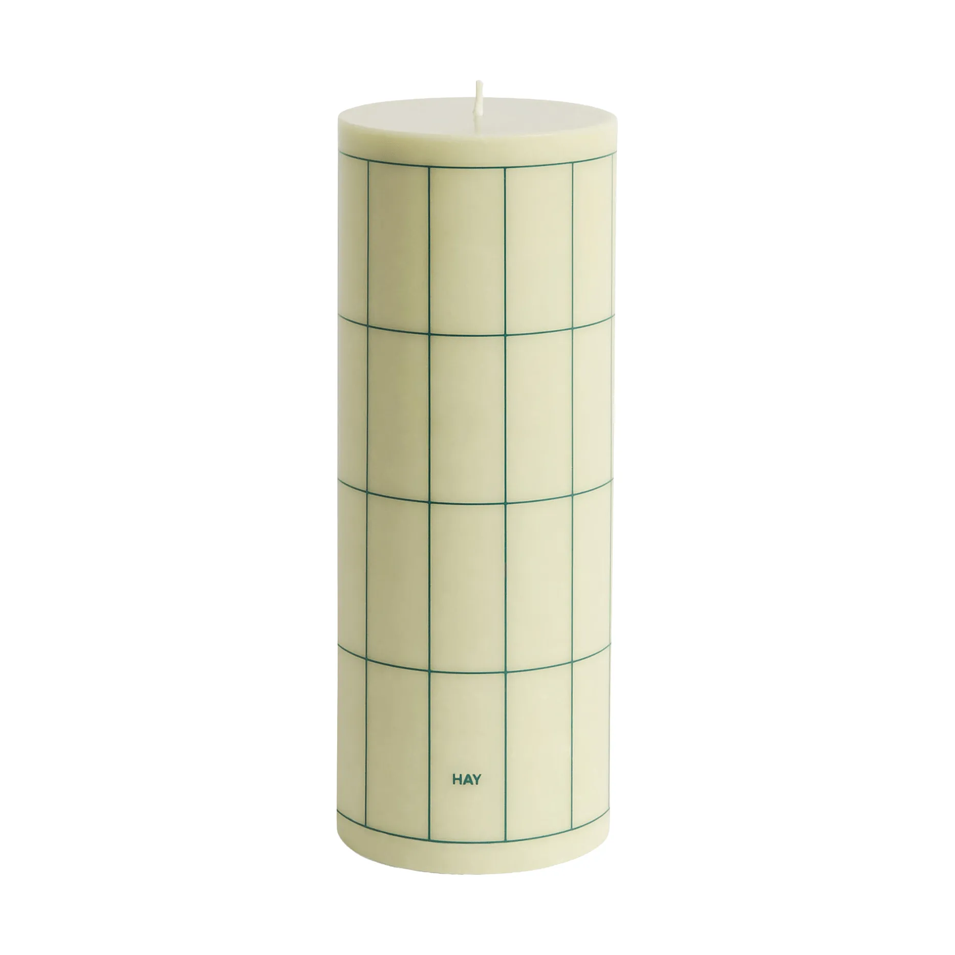 Vela taco Column Candle large 25 cm, Light green with dark green grid check HAY