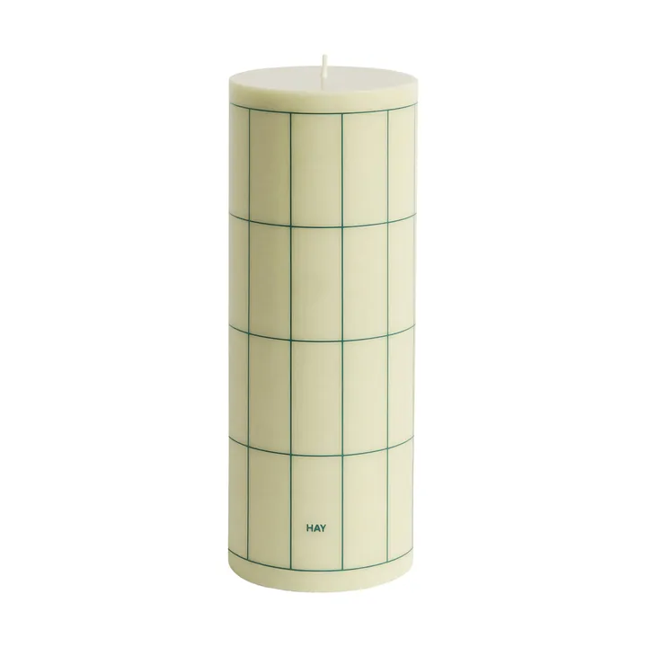 Vela taco Column Candle large 25 cm - Light green with dark green grid check - HAY