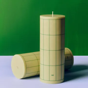 Vela taco Column Candle large 25 cm - Light green with dark green grid check - HAY
