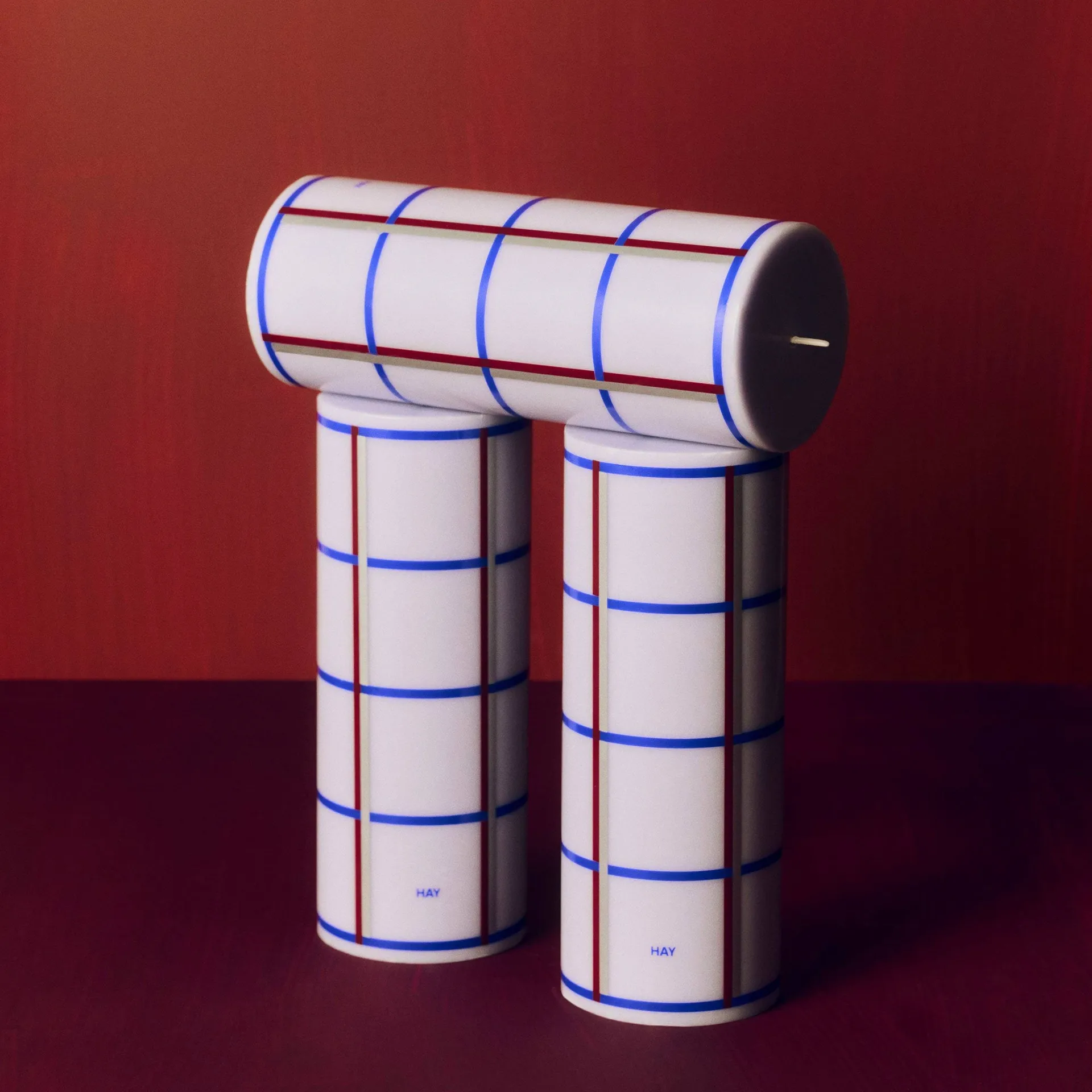 Vela taco Column Candle medium 20 cm, Light blue, blue, bordeaux and silver HAY