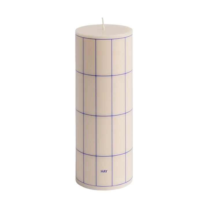 Vela taco Column Candle medium 20 cm - Off white-blue grid check - HAY