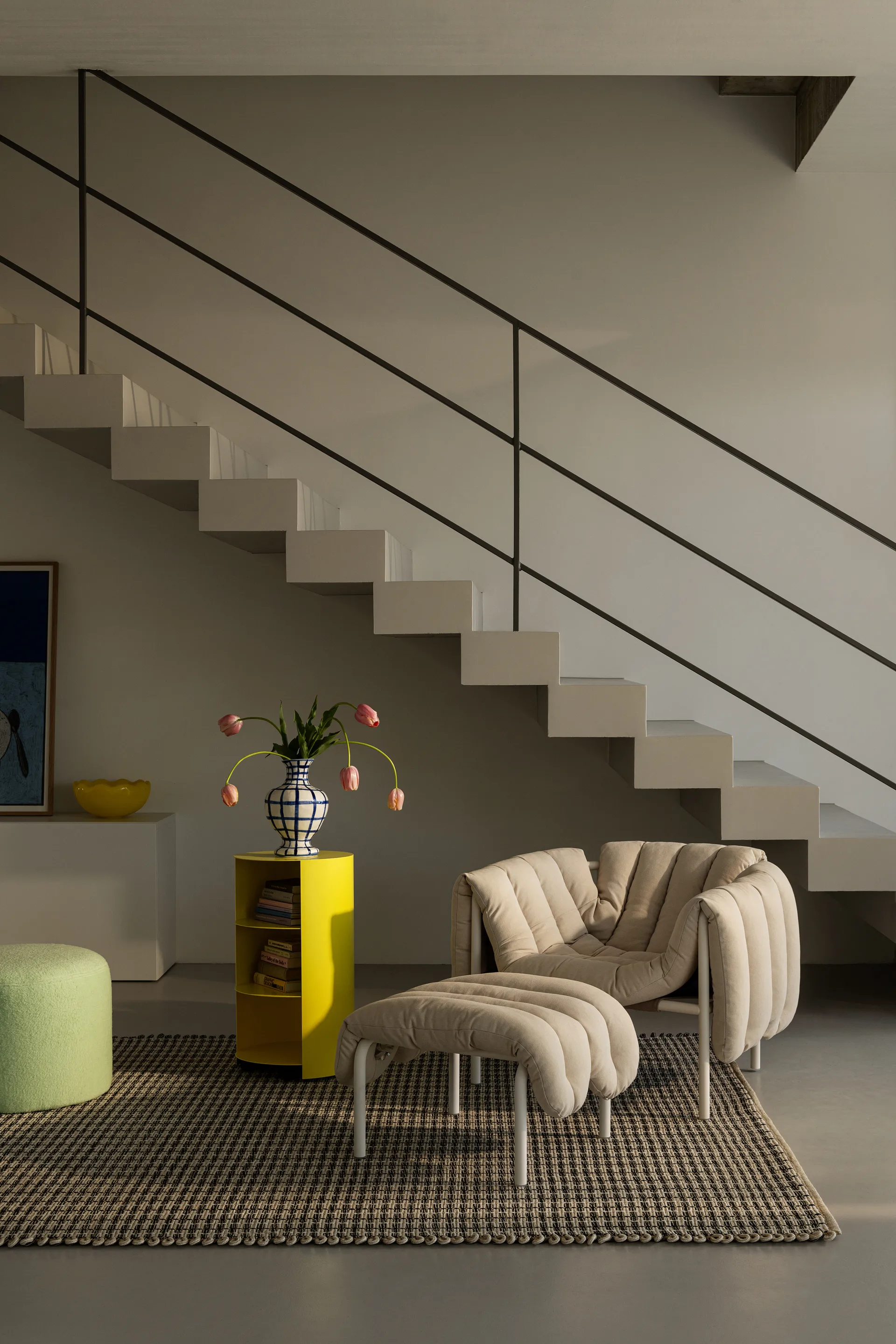 Butaca Lounge + ottoman Puffy, Sawdust-acero inoxidable Hem