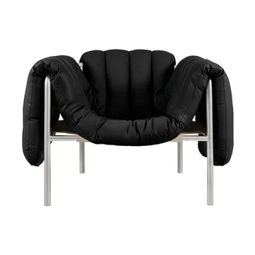Butaca Lounge Puffy - Black leather-acero inoxidable - Hem