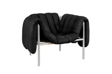 Butaca Lounge Puffy - Black leather-acero inoxidable - Hem