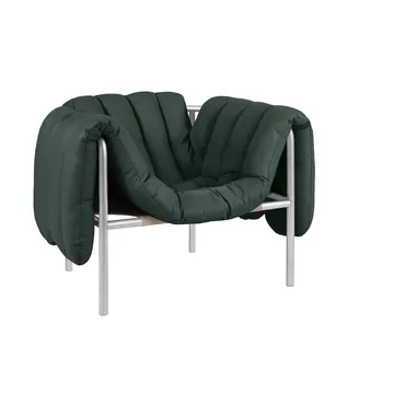 Butaca Lounge Puffy - Dark green leather-acero inoxidable - Hem