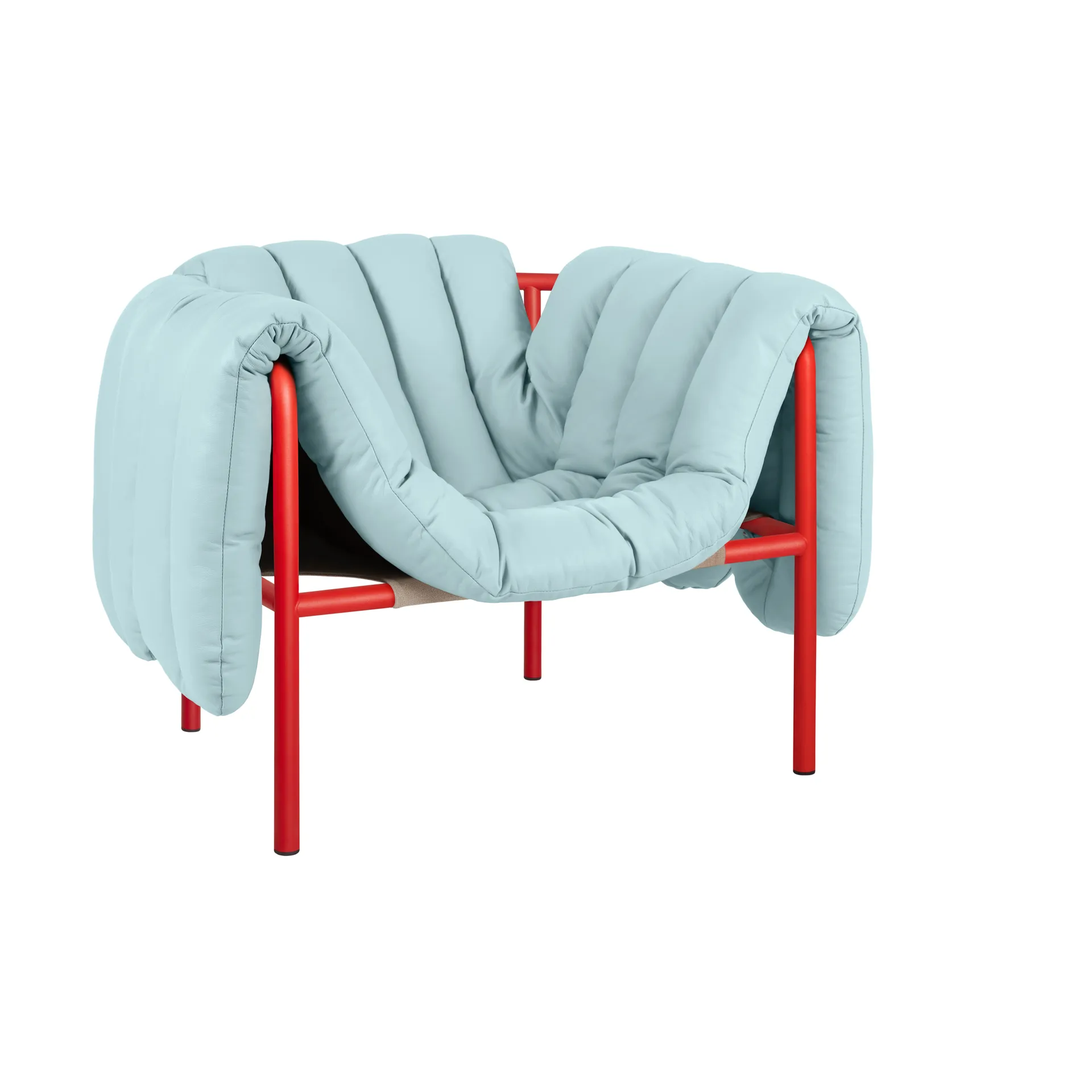 Butaca Lounge Puffy, Light blue leather-traffic red Hem