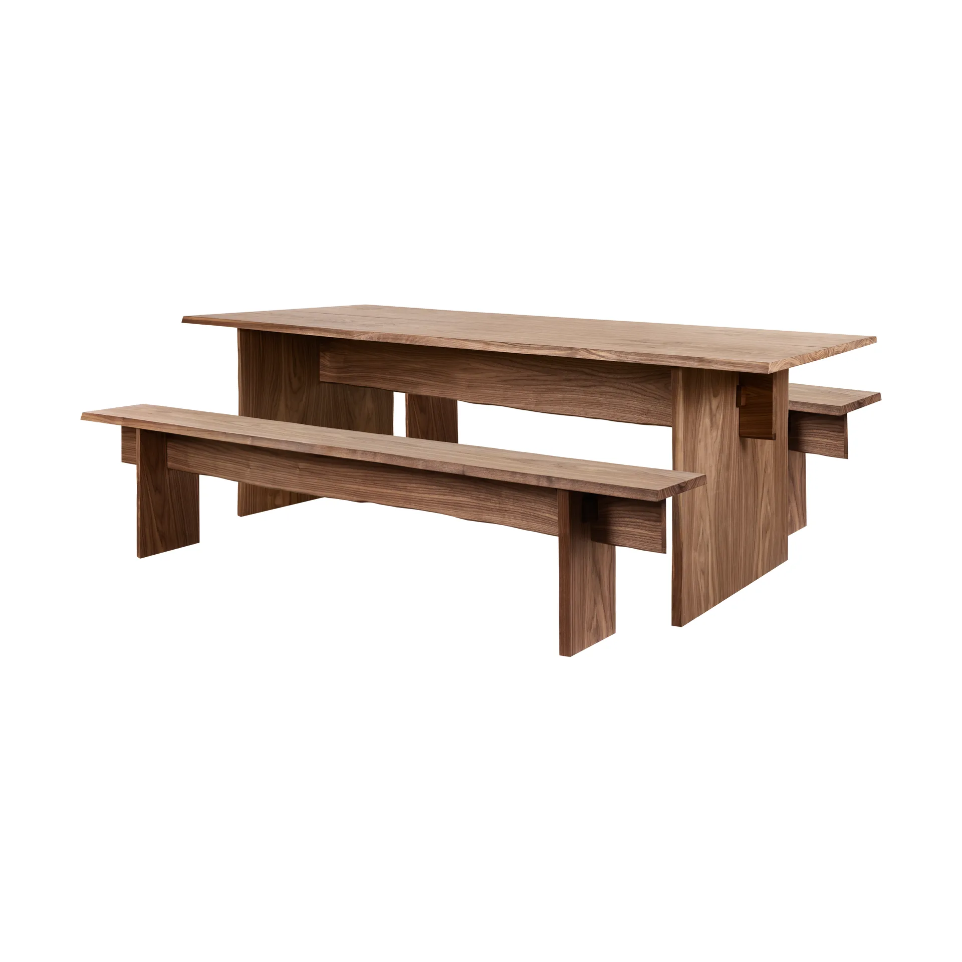 Mesa de comedor Bookmatch con bancos 220 cm, Nogal Hem