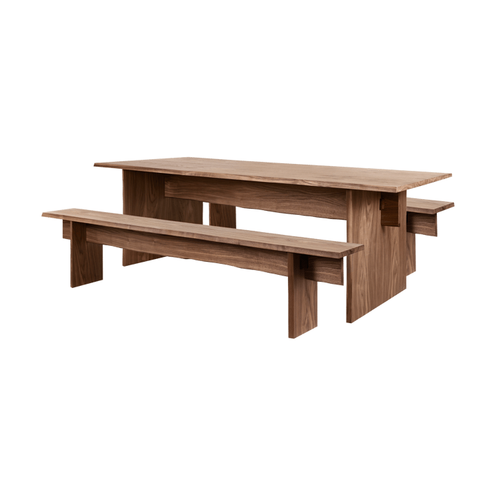 Mesa de comedor Bookmatch con bancos 220 cm - Nogal - Hem