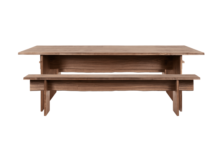 Mesa de comedor Bookmatch con bancos 220 cm, Nogal Hem
